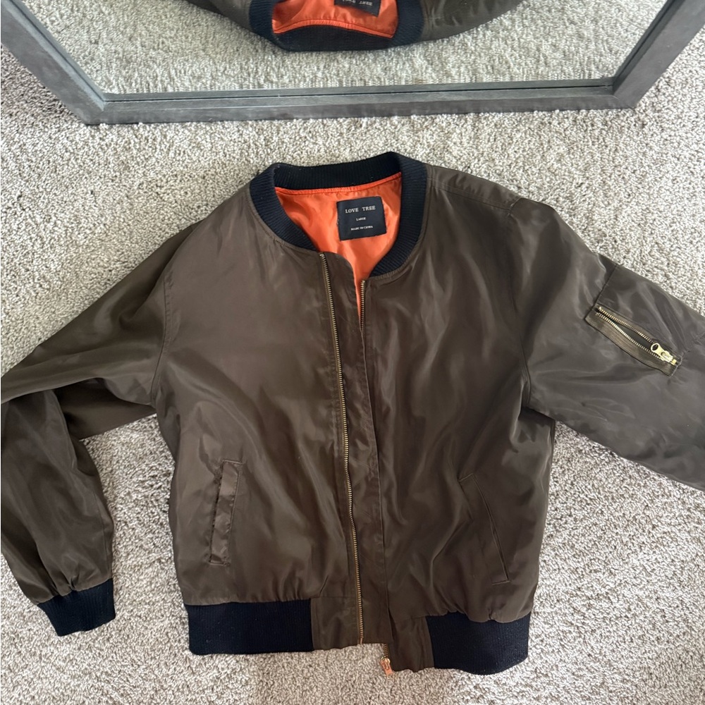 Love Tree Brown Utility Jacket with Orange Lining